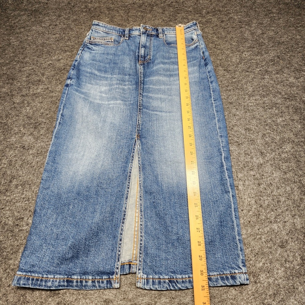 Lands End Womens Denim Jean Long Length Maxi 5 Pocket Skirt Front Slit 8 - Picture 3 of 9